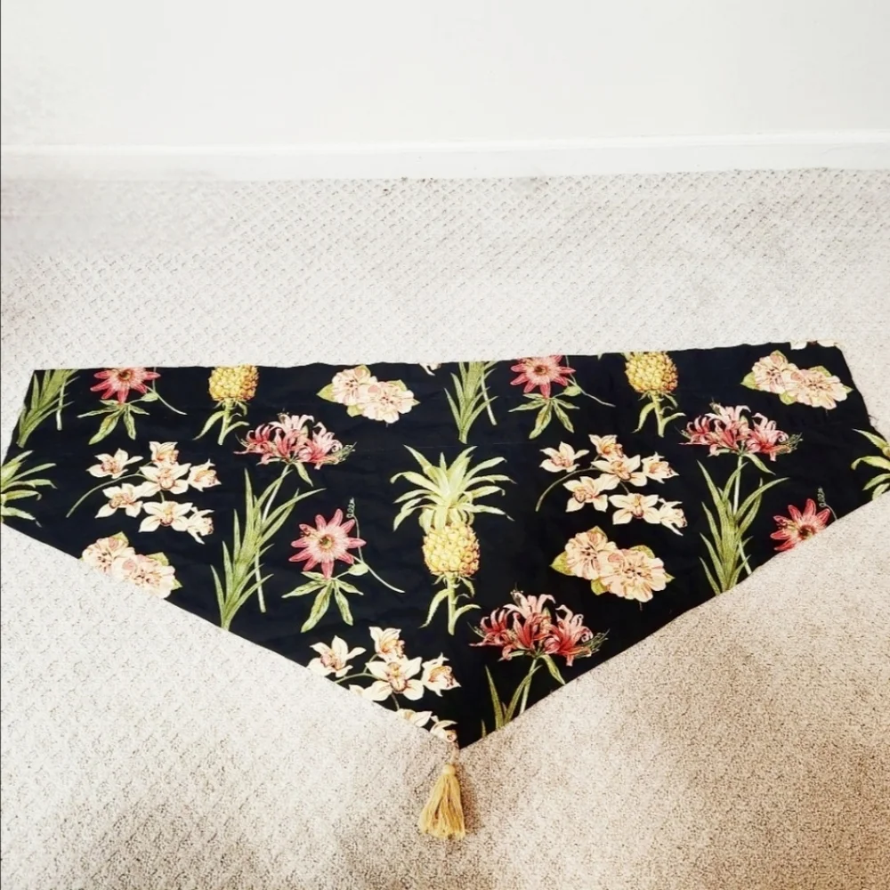 Waverly Tropical Floral and Pineapple Black & Pink Set Of Window Valances